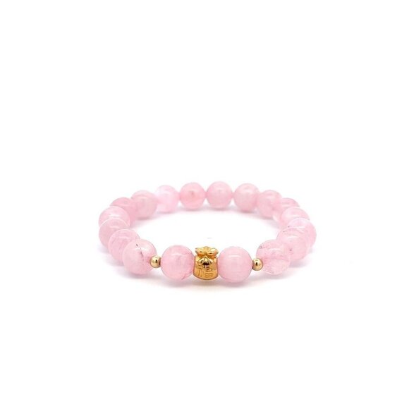 Unbranded Jewelry - 18K Gold Money Bag Lucky Charm Beads Bracelet Gemstones Rose Quartz 8mm